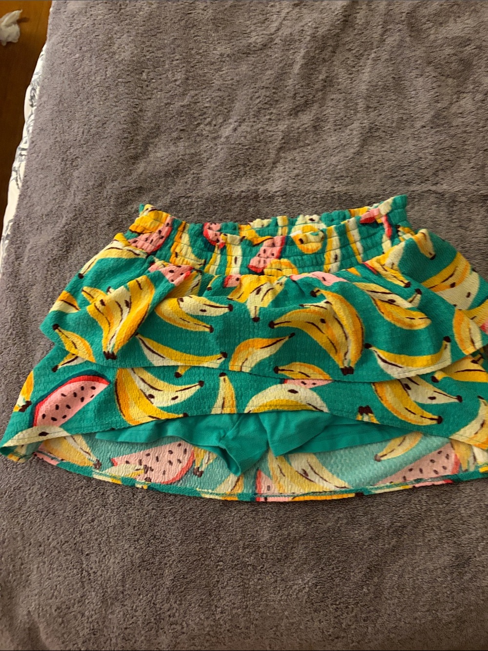 Old Navy Teal Ruffle Skort with Banana & Watermelon Print
